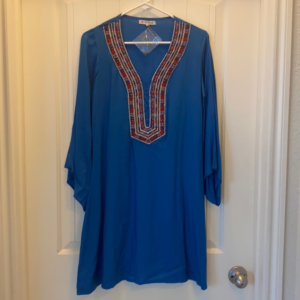 MIRA beaded blue dress